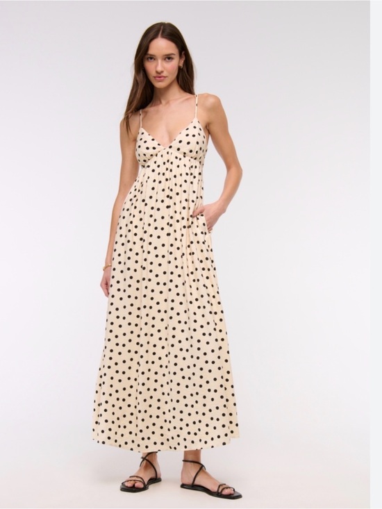 Abercrombie & Fitch Dresses & Skirts - Abercrombie & Fitch Cream Maxi Dress with Black Polka Dots Built-in Bra